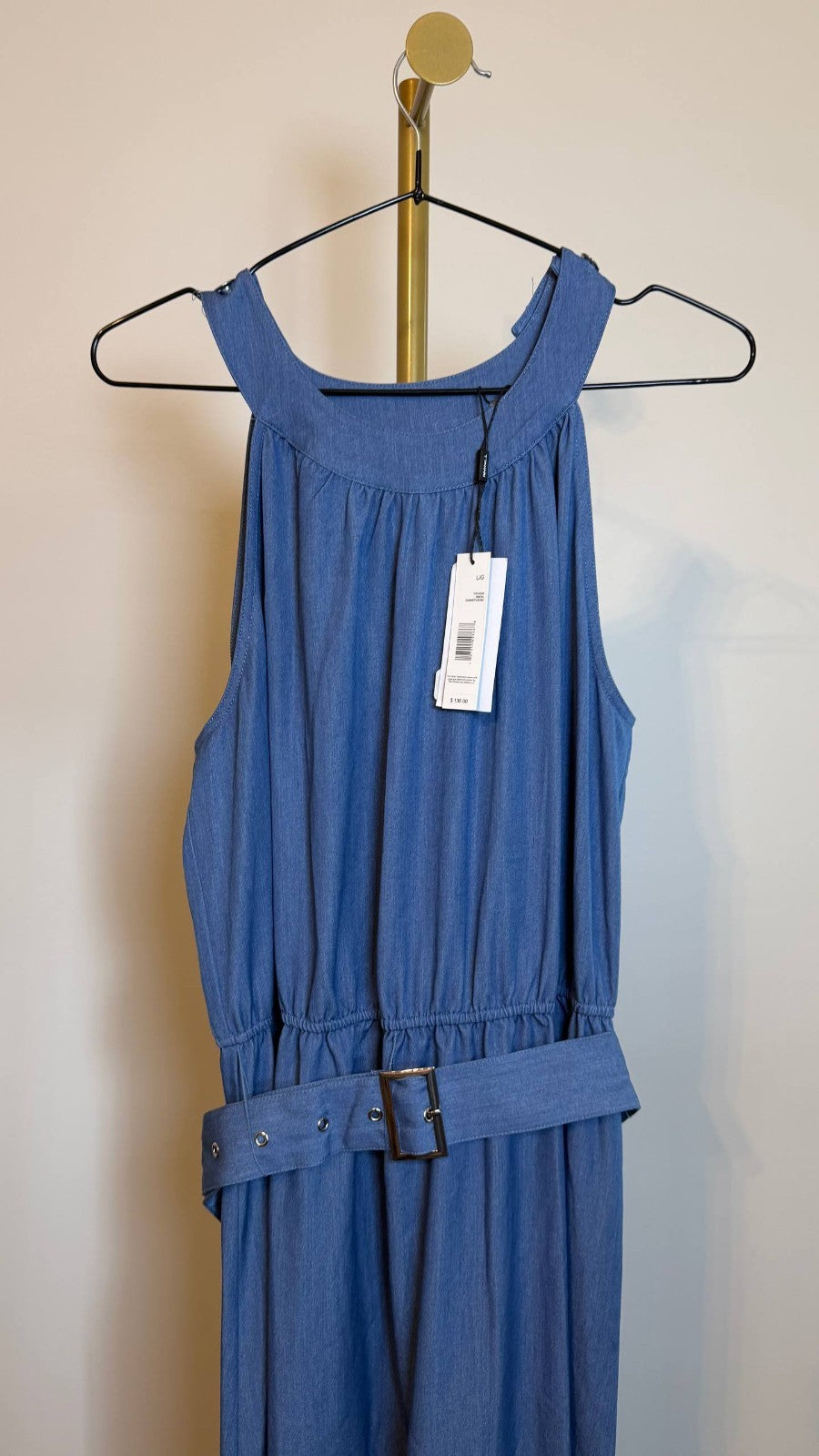 T Tahari Women’s Tiered Fit & Flare Halter Maxi Dress Blue $138 NWT