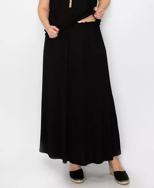 COIN 1804 Plus Size Elastic Waist Maxi Skirt Black 1X NWT $36