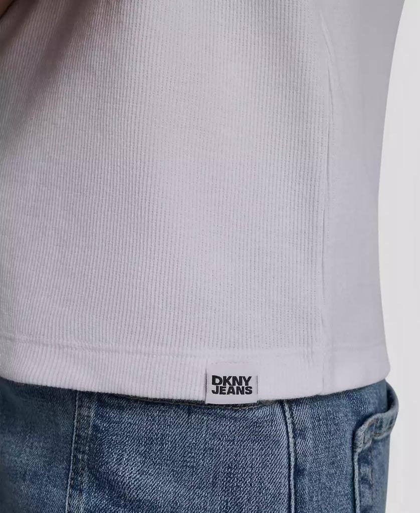 DKNY Jeans Petite Rib Body Eyelet V‑Neck Top White PXS NWT $59