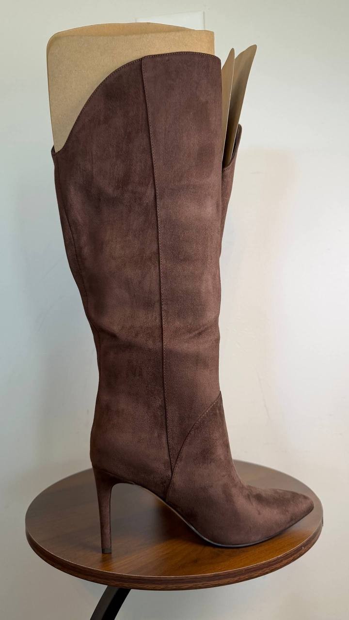 Nine West Razla Knee High Boots Dark Brown 6.5M Faux Suede Stiletto $189 NWB
