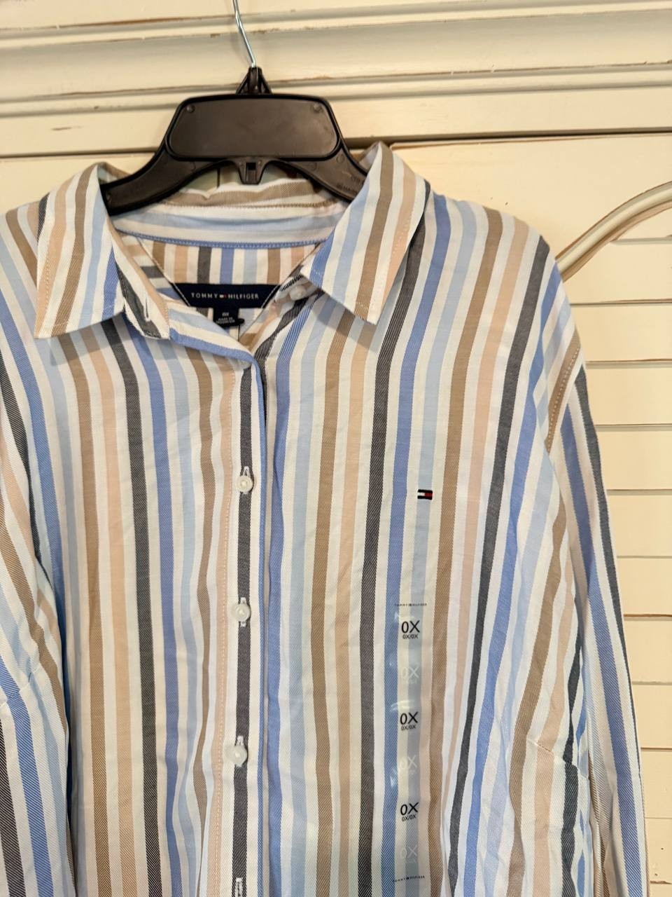 Tommy Hilfiger Stern Striped Roll-Tab Shirt Size 0X NWT $79 - Classic & Versatil