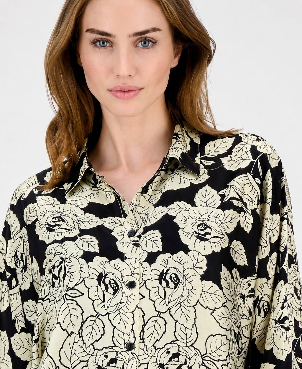 T Tahari Printed Dolman‑Sleeve Button Blouse Gold/Black L NWT $78