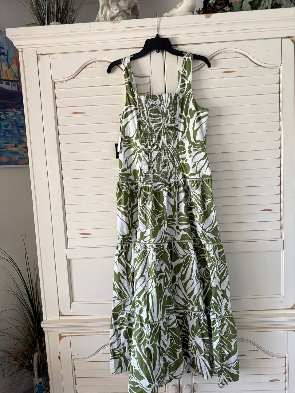 CeCe Dress L Wild Sage Cotton Blend Sleeveless Printed Maxi Casual Boho NWT