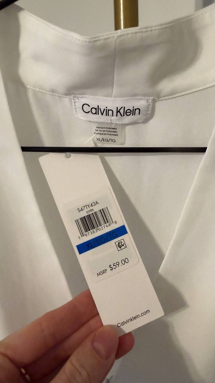 Calvin Klein White Faux‑Wrap Blouse XL NWT Cap‑Sleeve Modern Top msrp$59