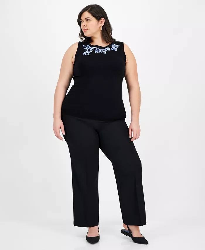 Kasper Sleeveless Embroidered Neck Knit Top Black XXXL NWT $69