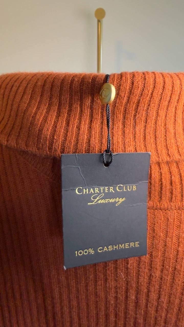 Charter Club Luxury Petite Cashmere Turtleneck Midi Dress Brown PXL NWT $229