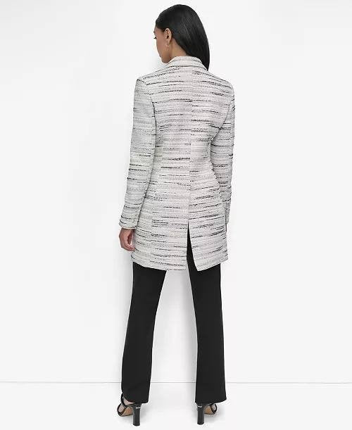 DKNY Women’s White Tweed Notch-Collar One-Button Long Blazer Size 2P NWT $179