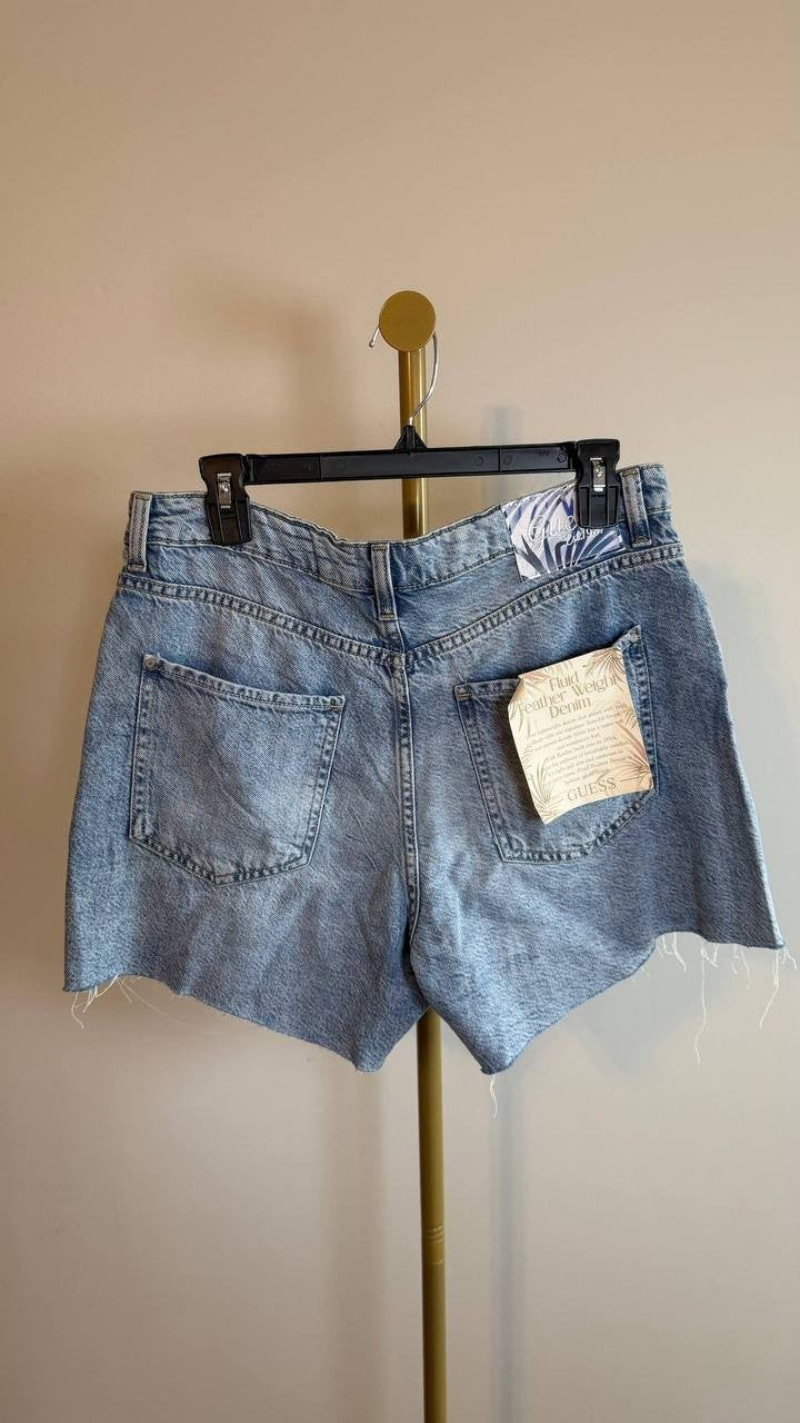 Guess Eco Featherweight Relaxed Midi Denim Shorts Blue Maiorca Size 30 NWT $89