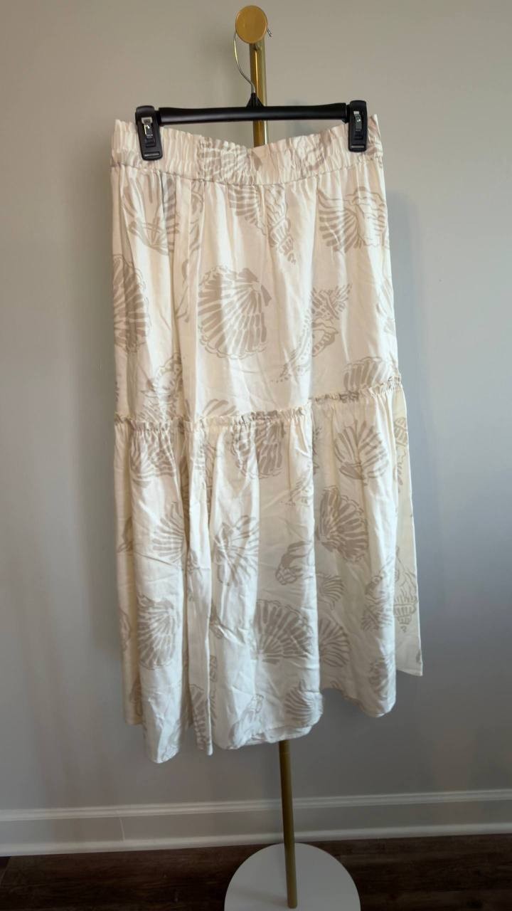 Jones New York Petite Pull‑On Tiered Midi Skirt White/Natural S NWT $89.50