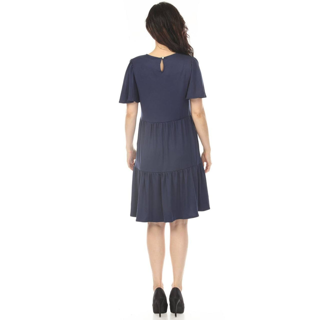 White Mark Women’s V‑Neck Short Sleeve Tiered Mini Dress Navy XL NWT $76