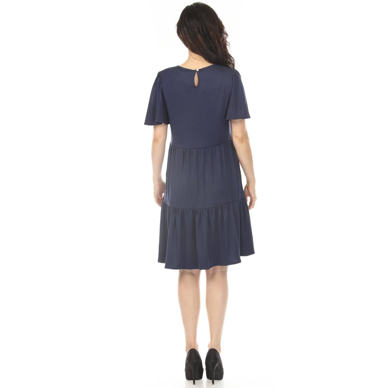 White Mark Women’s V‑Neck Short Sleeve Tiered Mini Dress Navy XL NWT $76