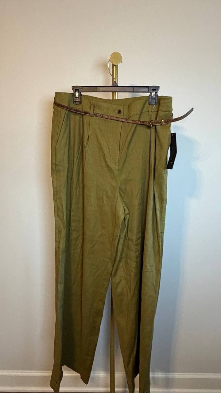 Donna Karan New York Petite Linen-Blend Wide-Leg Pants Green 16 NWT $129