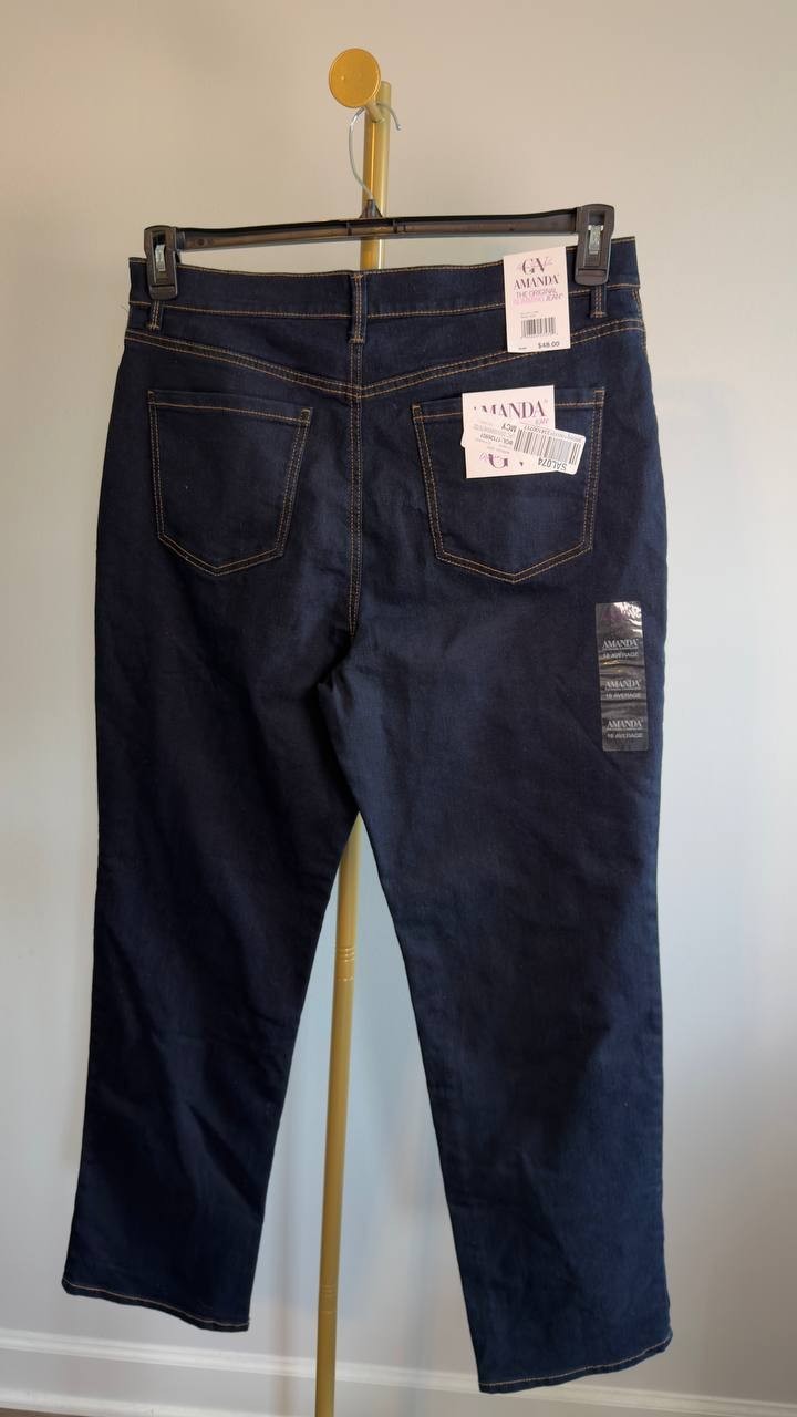 Gloria Vanderbilt Amanda Classic Straight Jeans Rinse Noir 16 NWT $52