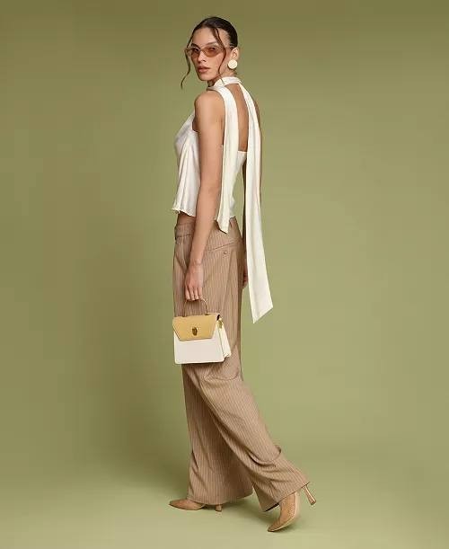 Avec Les Filles Women’s Long‑Tie Halter Top Ivory S NWT $88