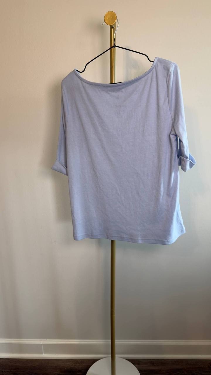 Gloria Vanderbilt Alanis Cotton‑Blend 3/4‑Sleeve T‑Shirt Blue L NWT $29.50