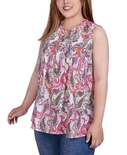 NY Collection Plus Size Sleeveless Pintucked Top Pink Multi 3X NWT $42