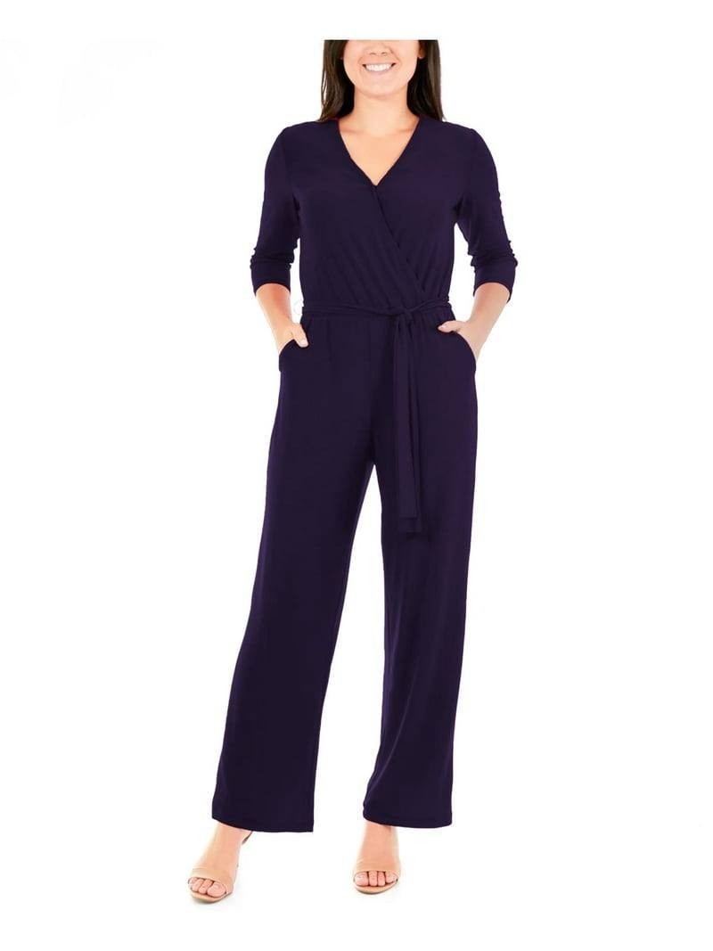 NY Collection Jumpsuit – Size PL – NWT – Navy Petite Matte Jersey Belted Wide