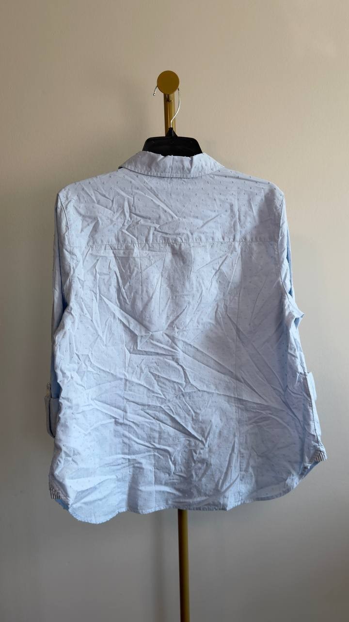 Tommy Hilfiger Women’s Clip Dot Roll‑Tab Collared Shirt Light Blue L NWT $74.50