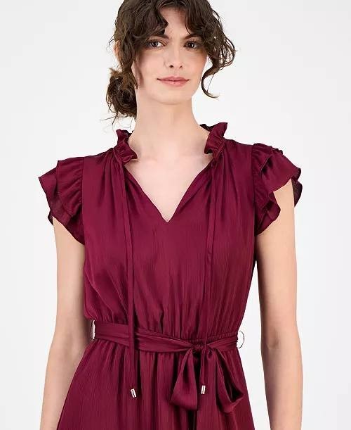 Anne Klein Flutter‑Sleeve Tiered Dress Chianti XS NWT $139