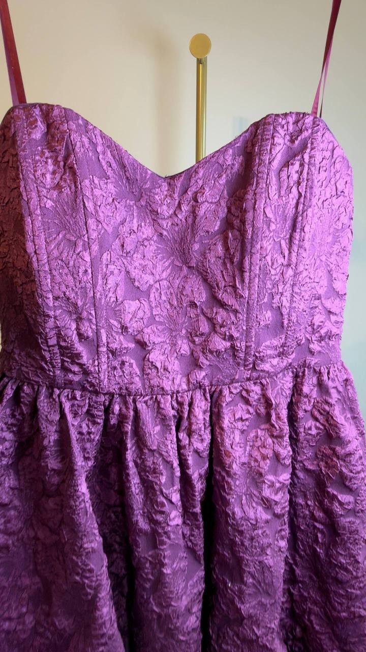 BCX Strapless Textured Bubble‑Hem Dress Burgundy L NWT $59
