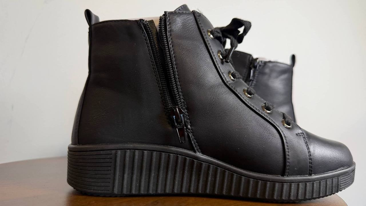 Easy Works Hollyann Boots 7.5W Black Faux Leather Slip‑Resistant NIB msrp$85.95