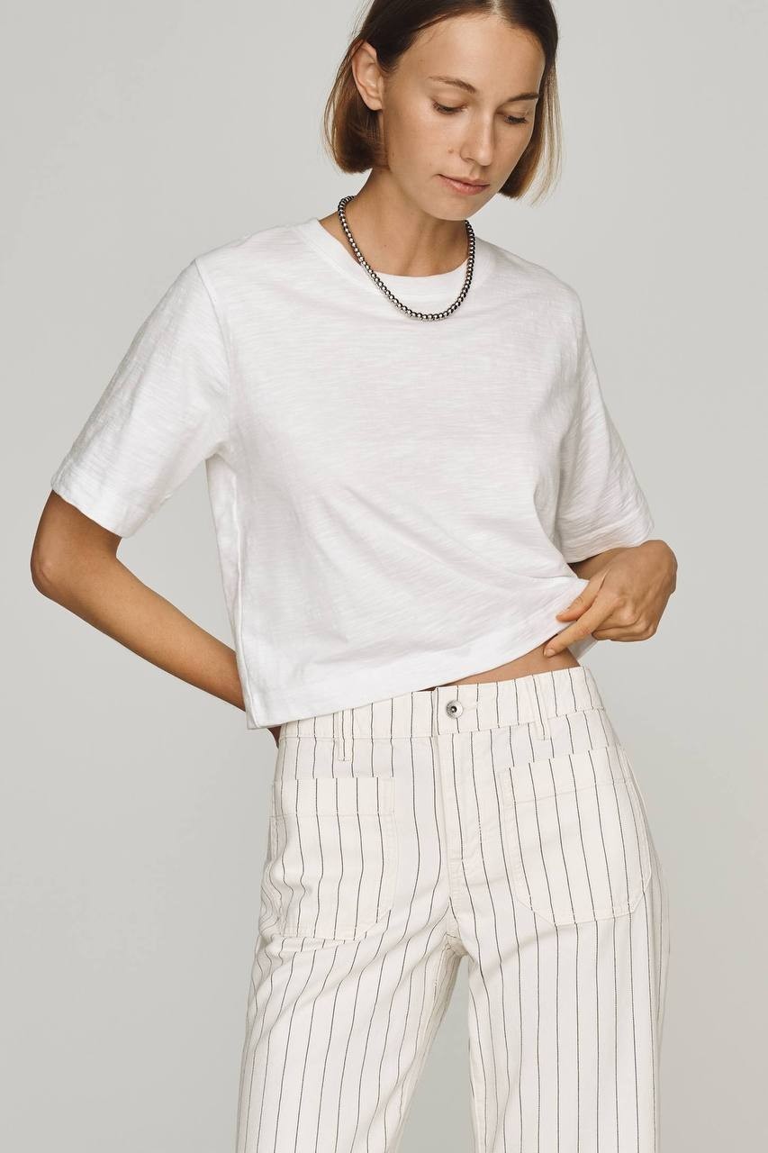 Sanctuary The Marine Mid‑Rise Crop Pants Bleached White Stripe 28 NWT $129