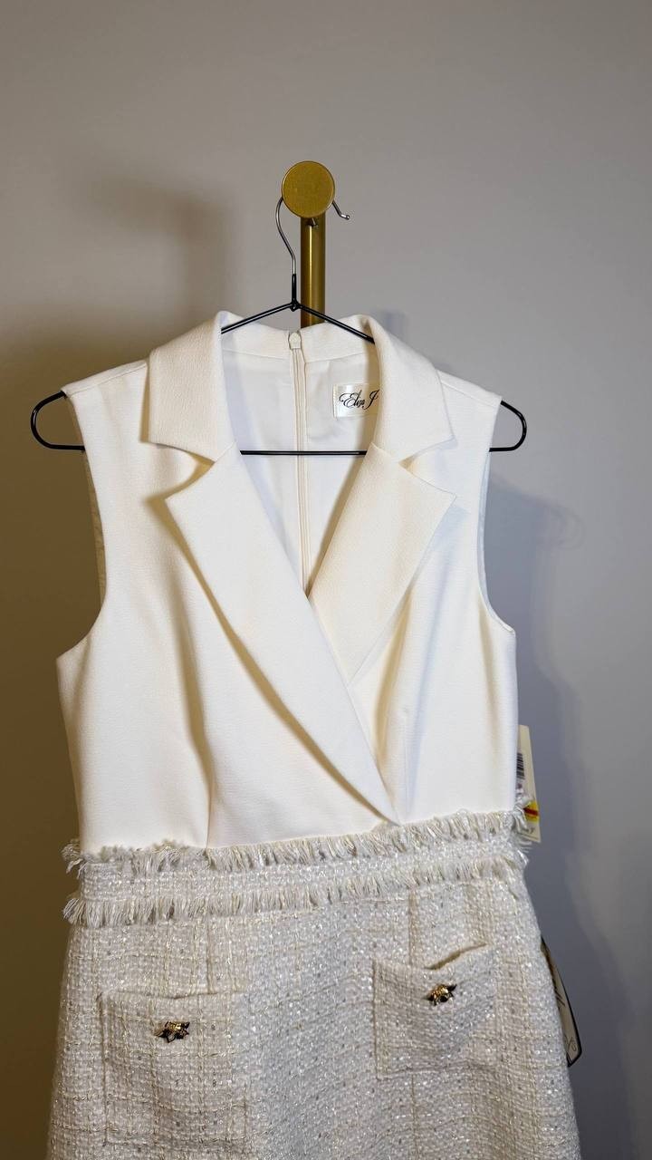 Eliza J Women’s Collared Mixed‑Media Sleeveless Dress White Ivory 6 $158 NWT