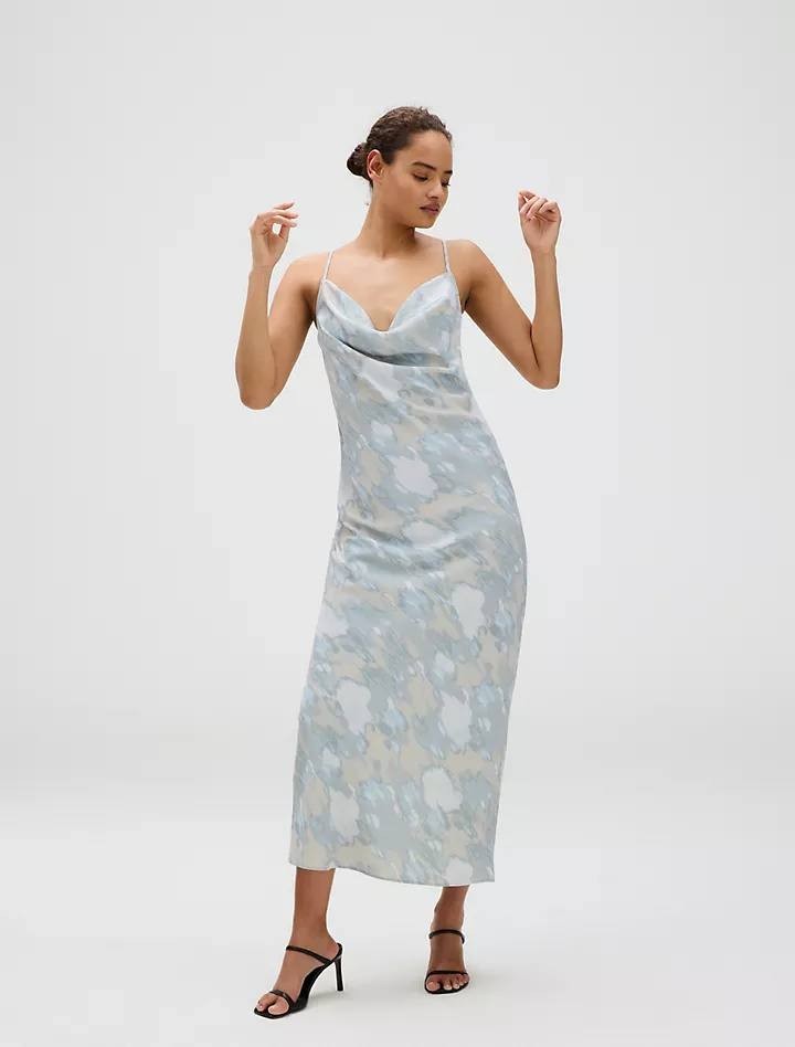 Calvin Klein Printed Cowl‑Neck Slip Dress Multi L/G NWT $149