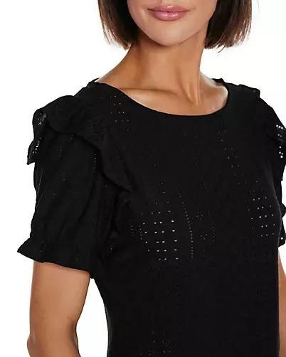 Belldini Knit Eyelet Ruffle Sleeve Top Black L NWT $49