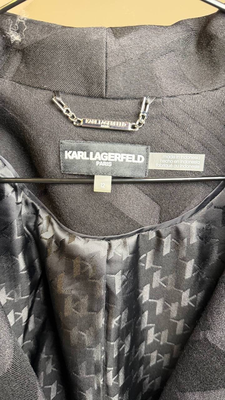 Karl Lagerfeld Paris Jacquard Blazer Pants Suit Black 12 NWT $380