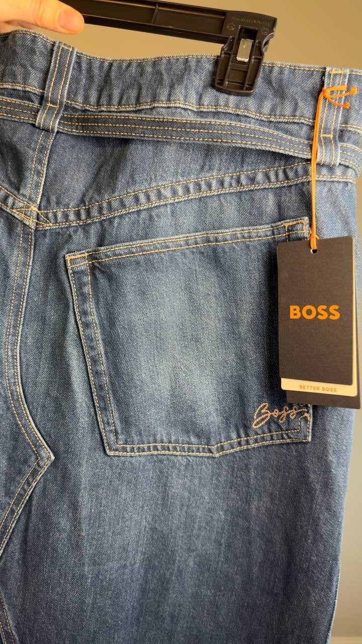 BOSS Blue Denim Flared Midi Skirt Dark Blue 32 NWT $149