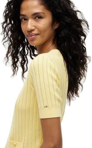 Tommy Hilfiger Women’s Pointelle Short‑Sleeve Sweater Yellow XS NWT $79.50