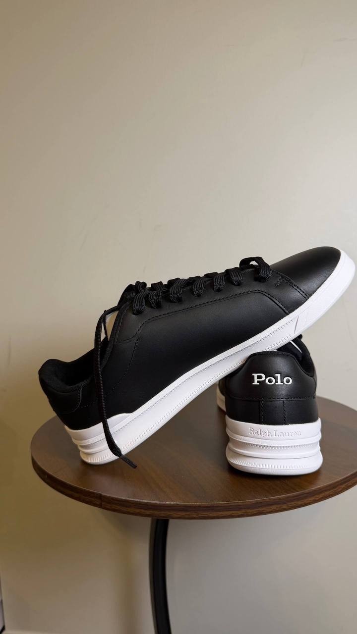 Polo Ralph Lauren Heritage Court II Leather Sneakers Black White 8.5 NWB $145