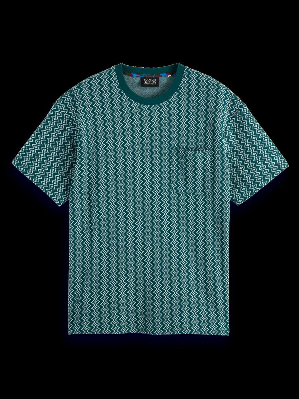 Scotch & Soda Men’s Jacquard Relaxed Fit T‑Shirt Retro Geo Green L $88 NWT