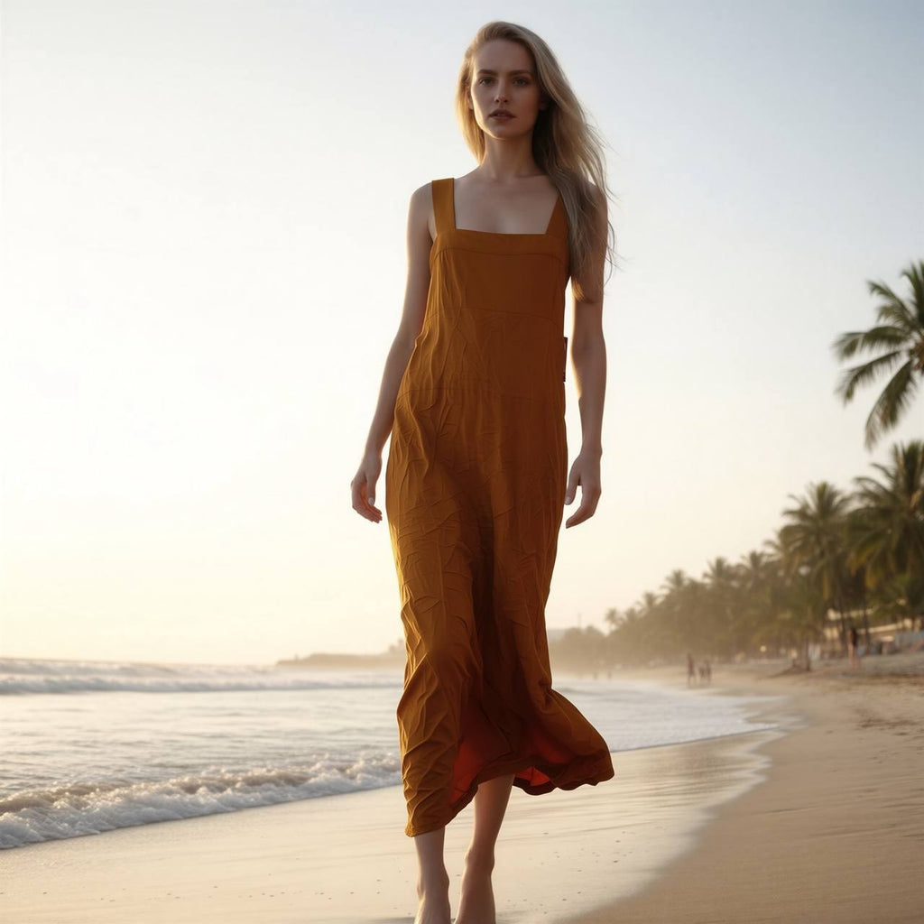 Guess Mustard Square-Neck Maxi Dress -Orange– Size S – NWT