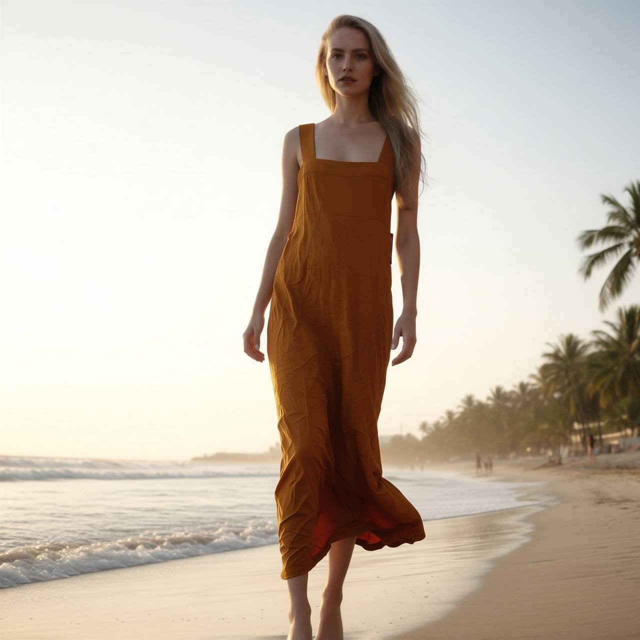 Guess Mustard Square-Neck Maxi Dress -Orange– Size S – NWT