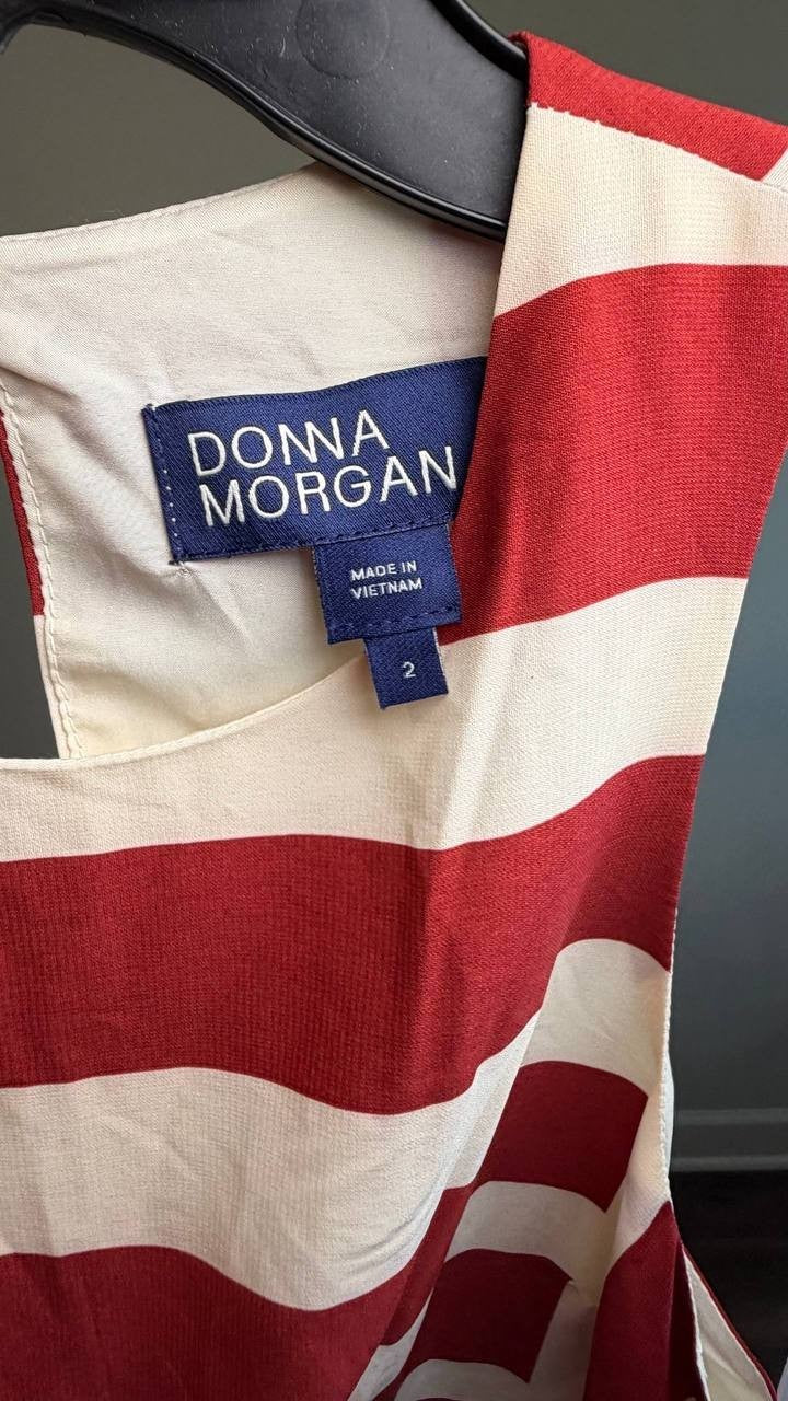 Donna Morgan Crewneck Midi Dress Cream/Dark Red 2 NWT $158