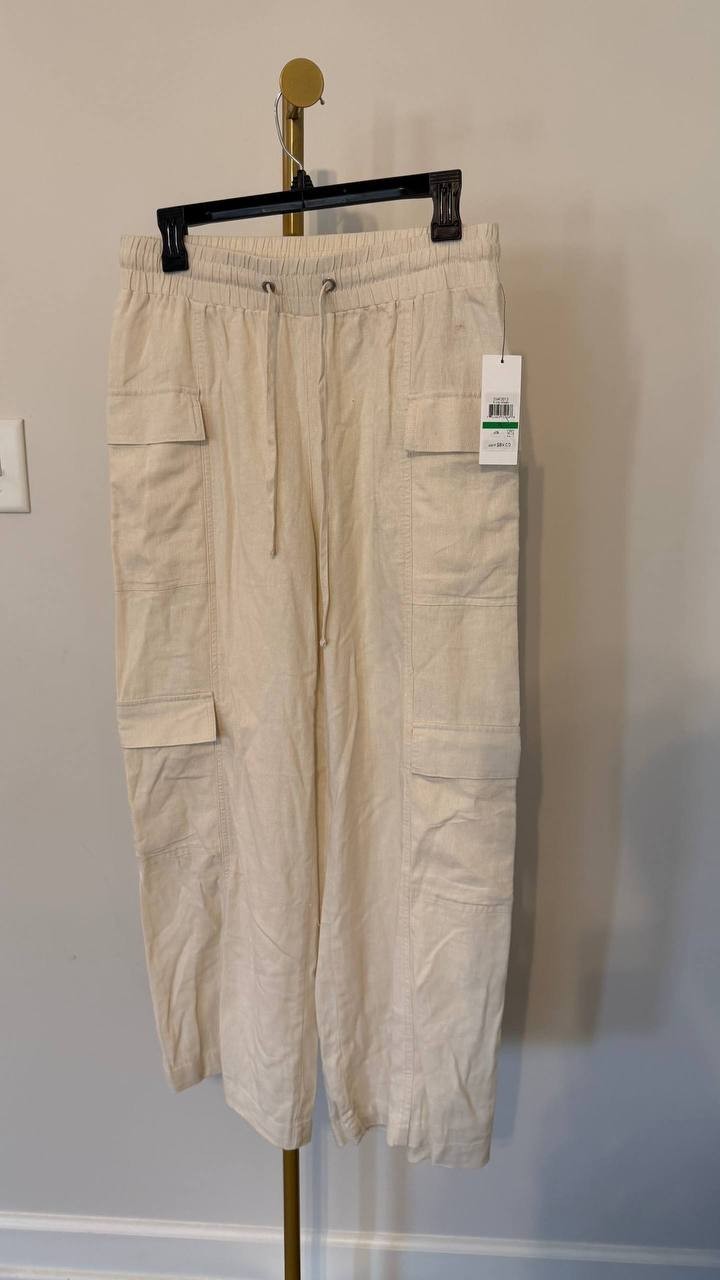 DKNY Jeans Linen Cargo Pants White PL NWT MSRP $89