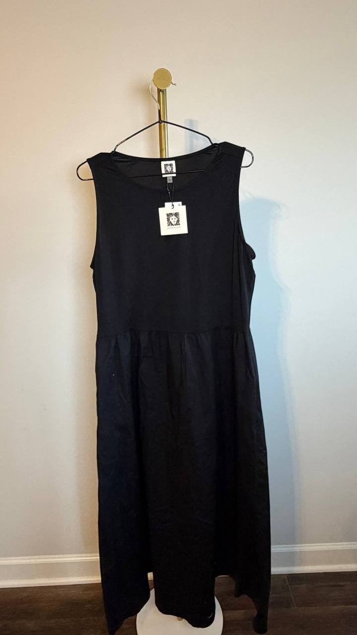 Anne Klein Sleeveless Mixed‑Media Midi Dress Black L NWT $129