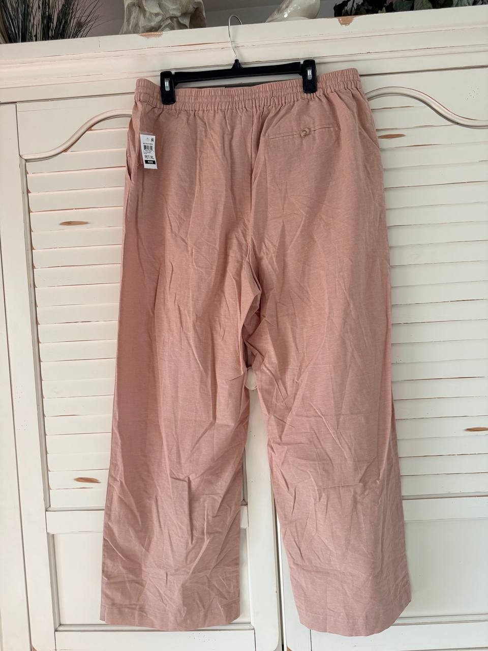And Now This Pants PXL Peach Linen Blend Cargo Drawstring Waist Straight NWT