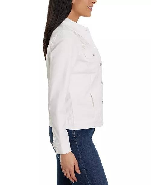 Gloria Vanderbilt Jacket PS Vintage White Amanda Embroidered Denim NWT MSRP $79