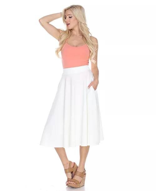 White Mark Flared Midi Skirt with Pockets White M NWT $49