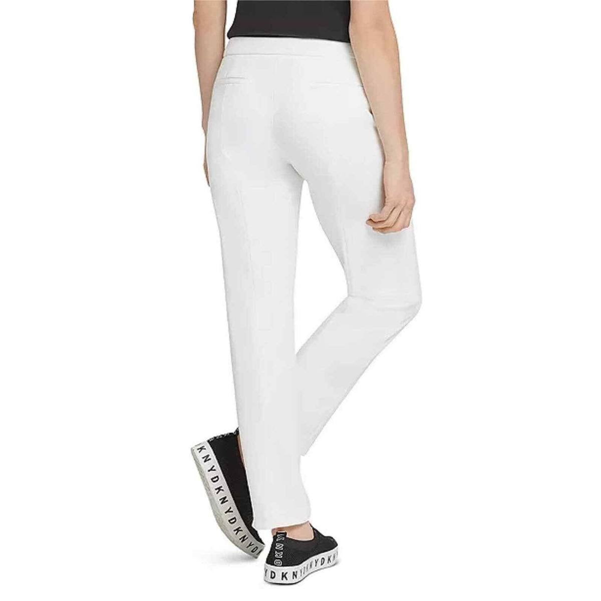 DKNY White Flat Front Straight Leg Career Pants Size 8 NWT Needs Wash