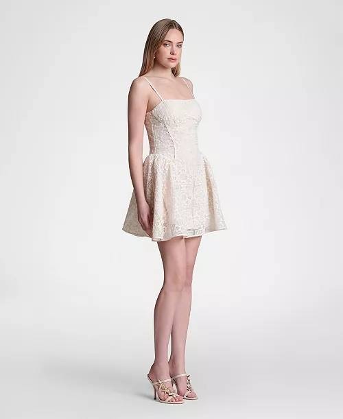 Avec Les Filles Cotton Straight Neck Mini Dress Cream 4 NWT $138