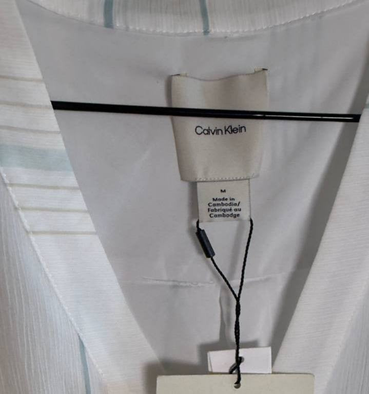Calvin Klein Long-Sleeve Multi Stripe Tunic White Multi M NWT $109