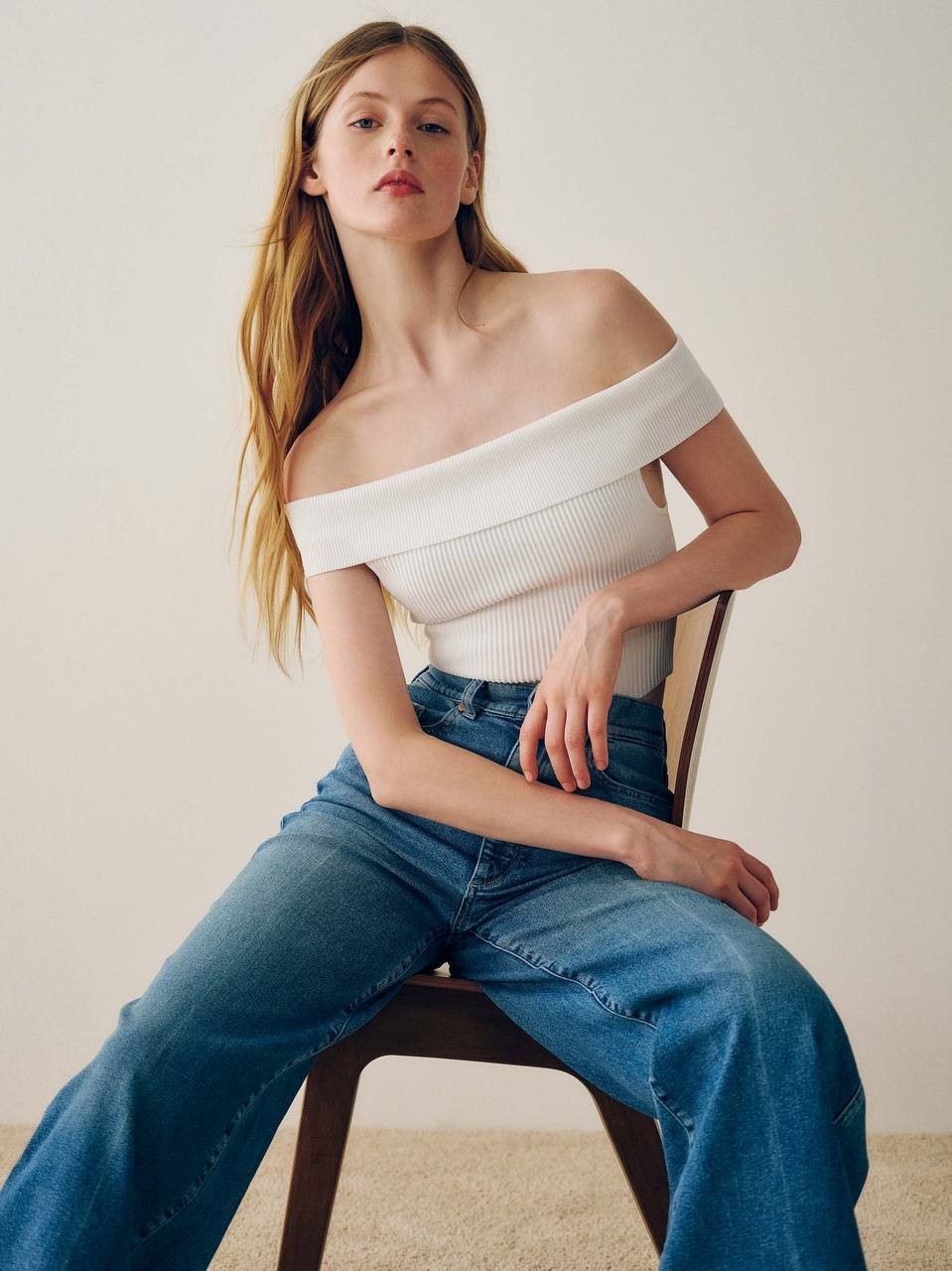 DL1961 Off-Shoulder Ribbed Sculpting Top White S Instasculpt Stretch Knit