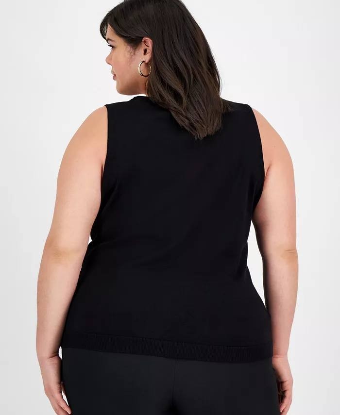 Kasper Sleeveless Embroidered Neck Knit Top Black XXXL NWT $69