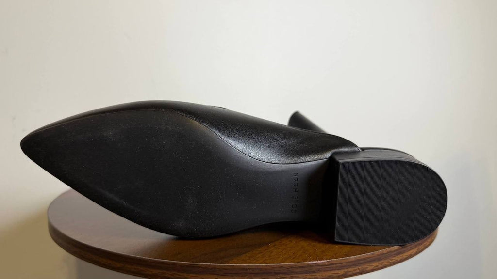 Cole Haan Piper Mules 7.5B Black Leather Slip‑On Almond Square Toe NIB msrp$155