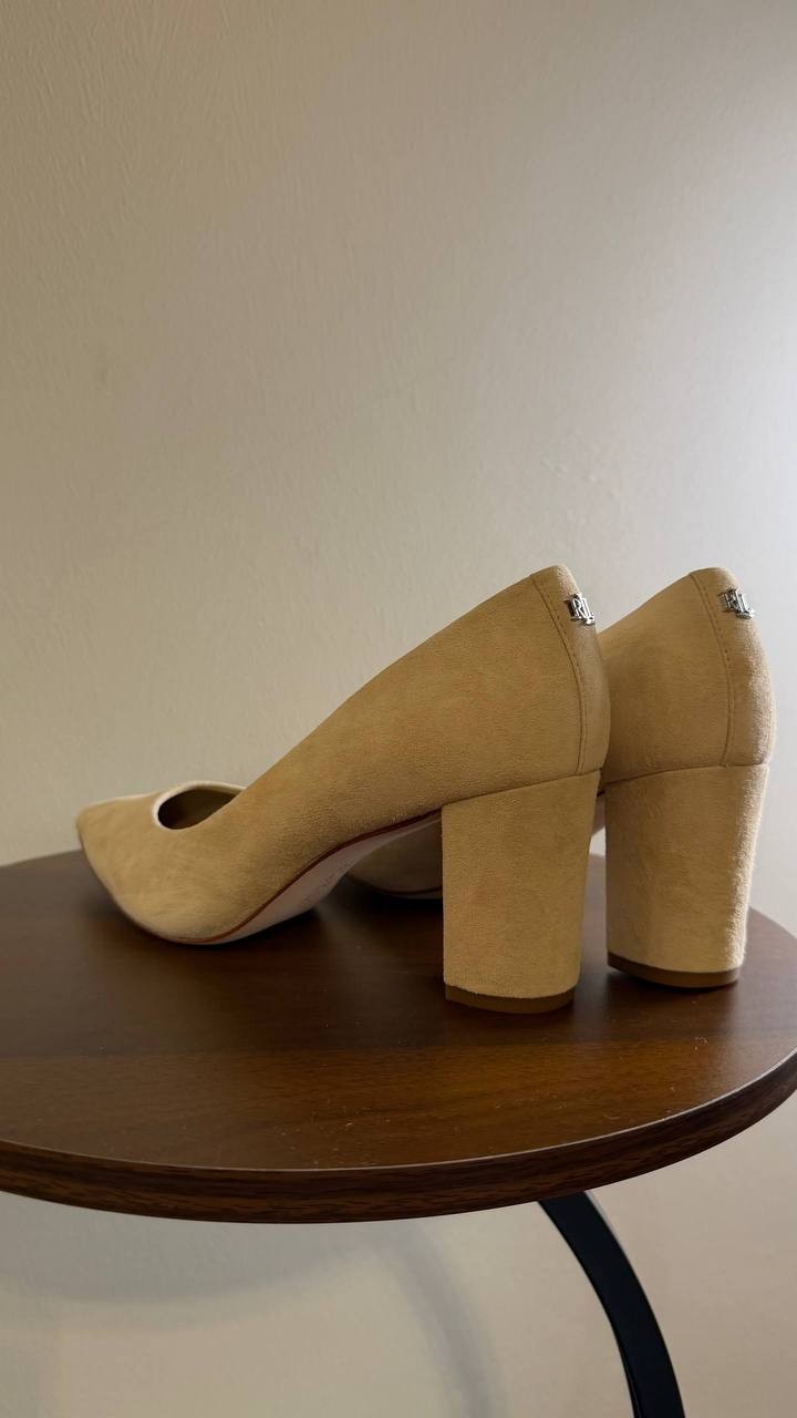 Lauren Ralph Lauren Lanette Pumps 8B Beige Leather Block Heel NewInBox msrp$155