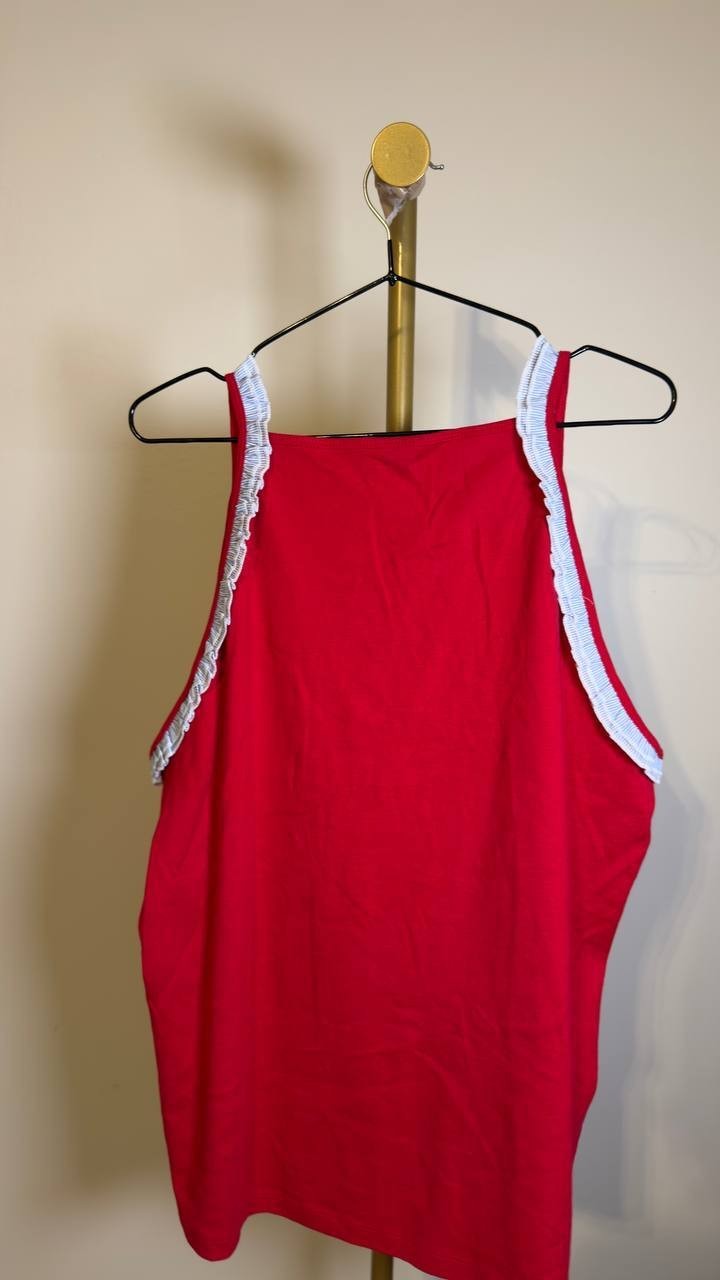 Tommy Hilfiger Red Sleeveless Ruffle Trim Top XXL NWT $49.50